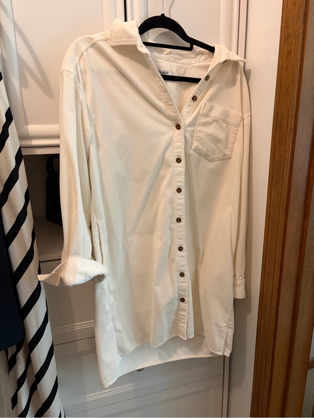 Madewell Cream Button-Up Corded Dress